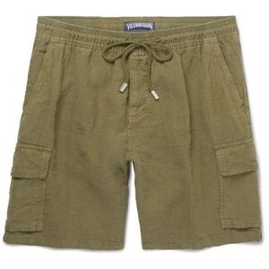 Vilebrequin Mens Army Green Linen Cargo Style Shorts, Size XXL